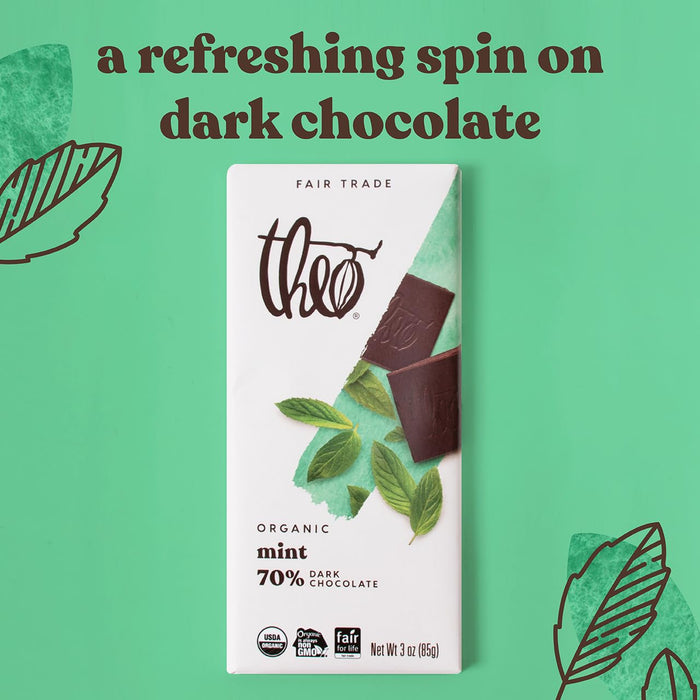 Theo Chocolate Dark Chocolate Bar 70 Percent Mint 3 Oz