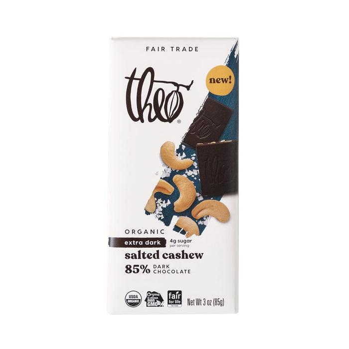 Theo Chocolate Organic 85% Dark Bar Salted Cashew 3 Oz