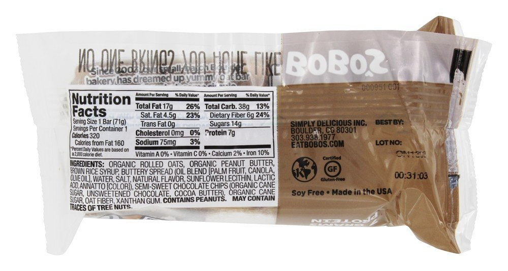 Bobo'S Oat Bars  Stuff'D Peanut Butter Filled Chocolate Chip Filled Oat Bar   2.5 Oz