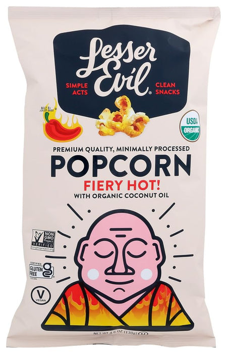 Lesser Evil  Organic Popcorn Fiery Hot  4.6 Oz