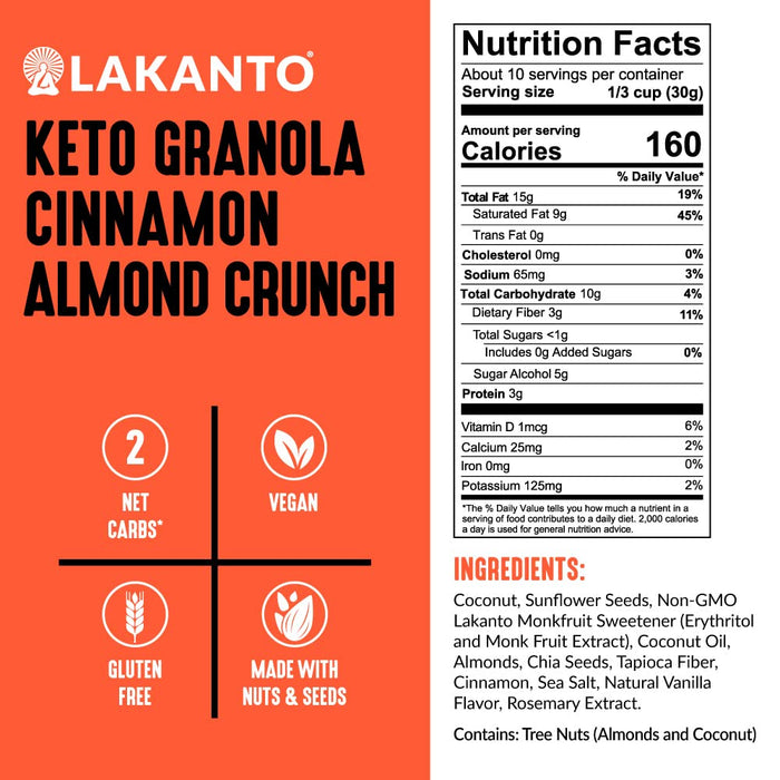 Lakanto  Granola Cinnamon Almond Crunch Keto No Sugar Added 312 Grams   11 Oz