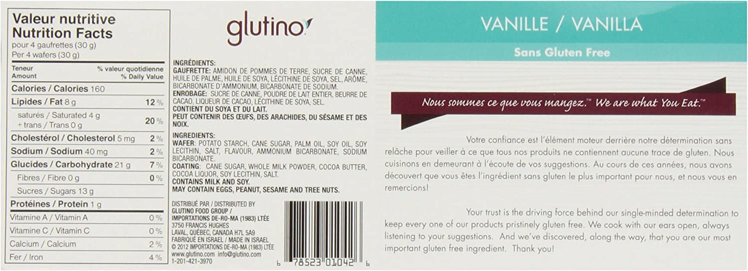 Glutino  Wafers Gluten Free Chocolate Coated Vanilla Creme  4.6 Oz