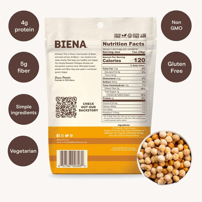 Biena  Chickpea Snacks Honey Roasted  5 Oz