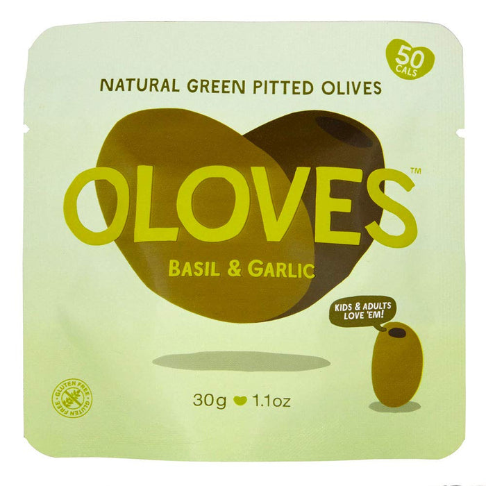 Oloves Green Pitted Olives Basil And Garlic 1.1 oz