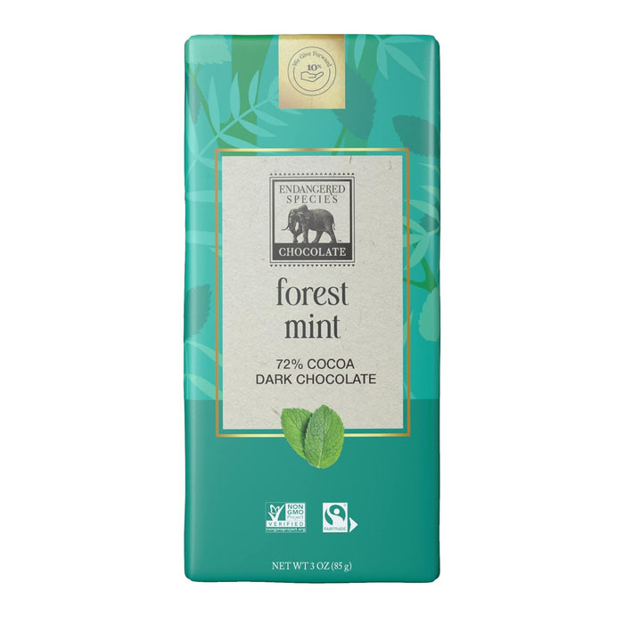 Endangered Species  Dark Chocolate Bar With Forest Mint   3 Oz