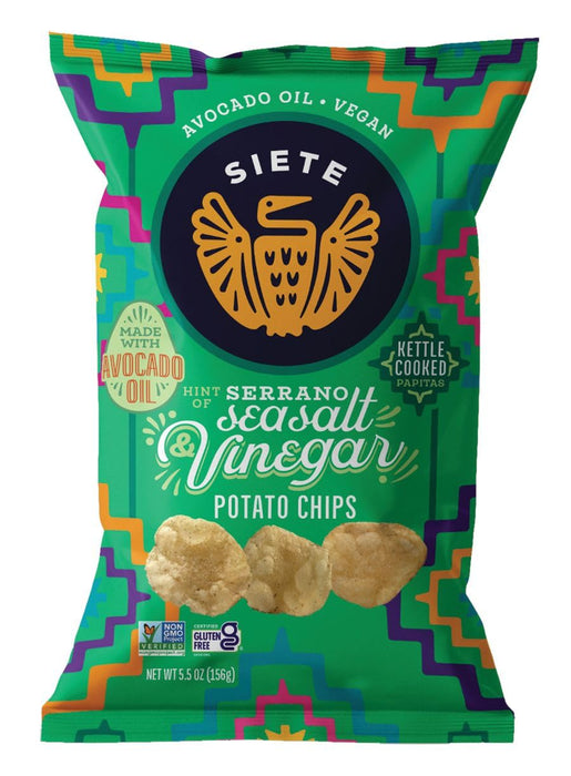 Siete Family Foods  Kettle Cooked Potato Chips Serrano Sea Salt Vinegar  5.5 Oz