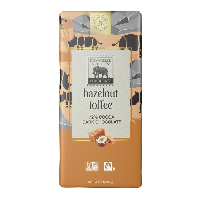 Endangered Species  Natural Dark Hazelnut Toffee Bars With 72 Percent Cocoa   3 Oz