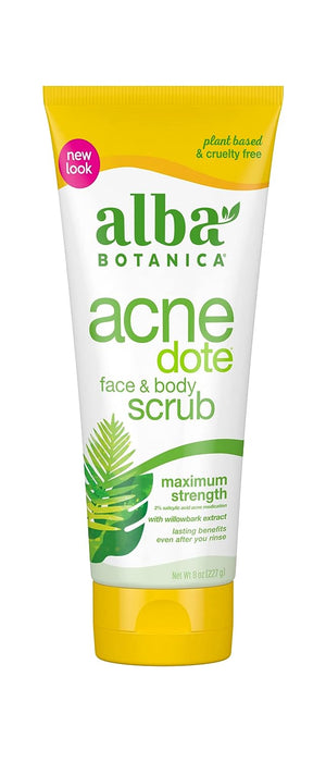 Alba Botanica  Acne Dote Maximum Strength Face & Body Scrub 8 Oz