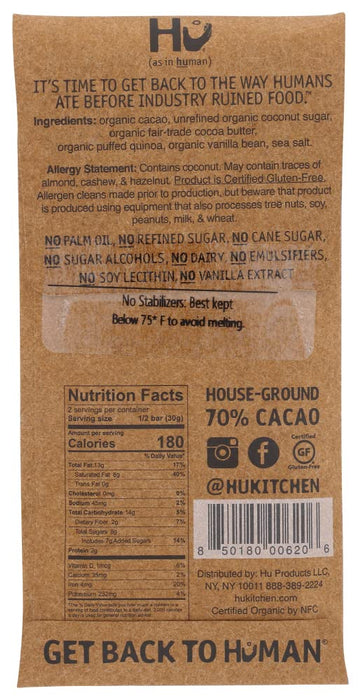 Hu Kitchen  Organic Dark Chocolate Vanilla Crunch Bar   2.1 Oz