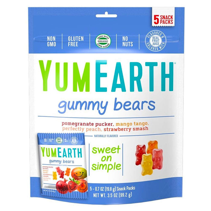 YumEarth Organic Gummy Bear 5 Snack Packs .7 OZ Per Bag