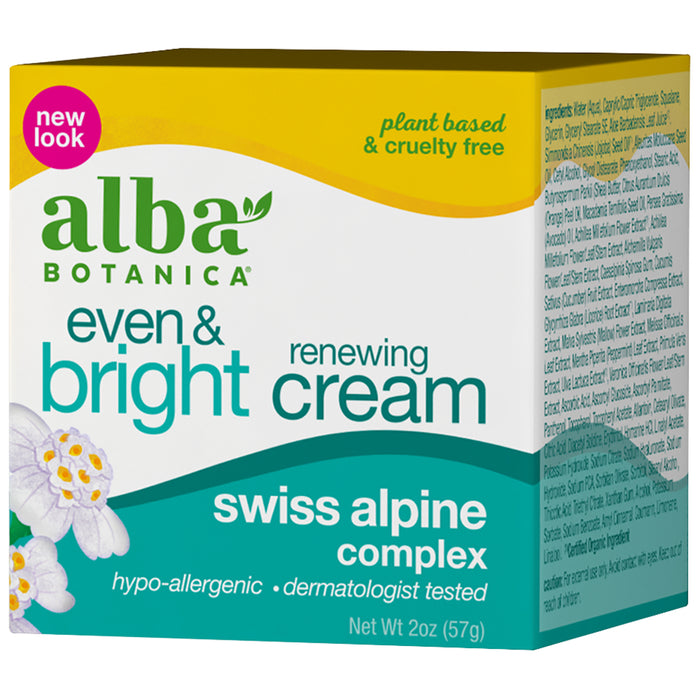 Alba Botanica  Even And Bright Swiss Alpine Renewing Cream 2 Oz