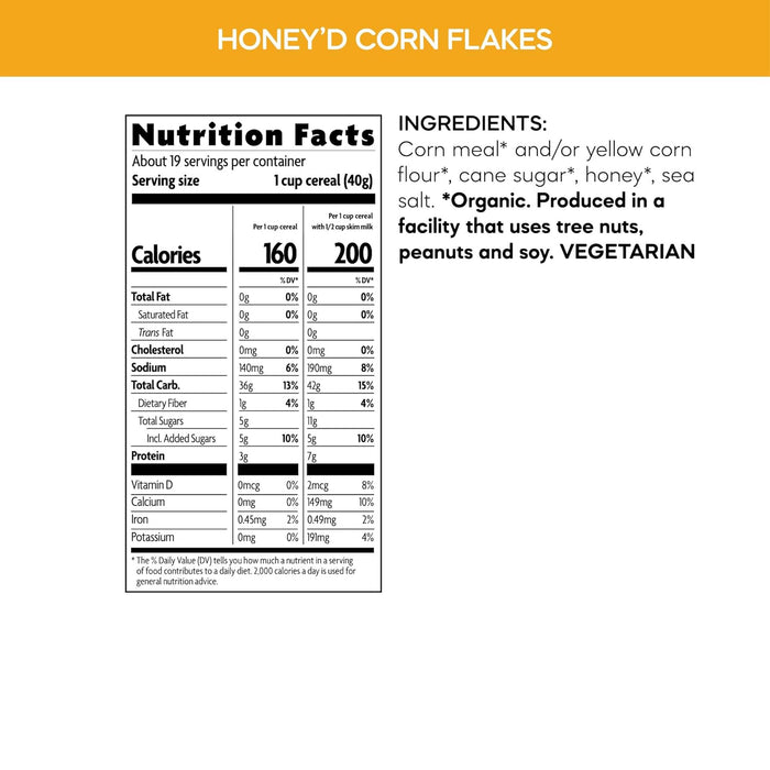 Nature'S Path  Organic Honey'D Corn Flakes Cold Cereal Box   10.6 OZ