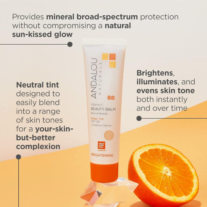 Andalou Naturals Beauty Balm All In One Sheer Tint Spf 30 Brightening 2 Oz