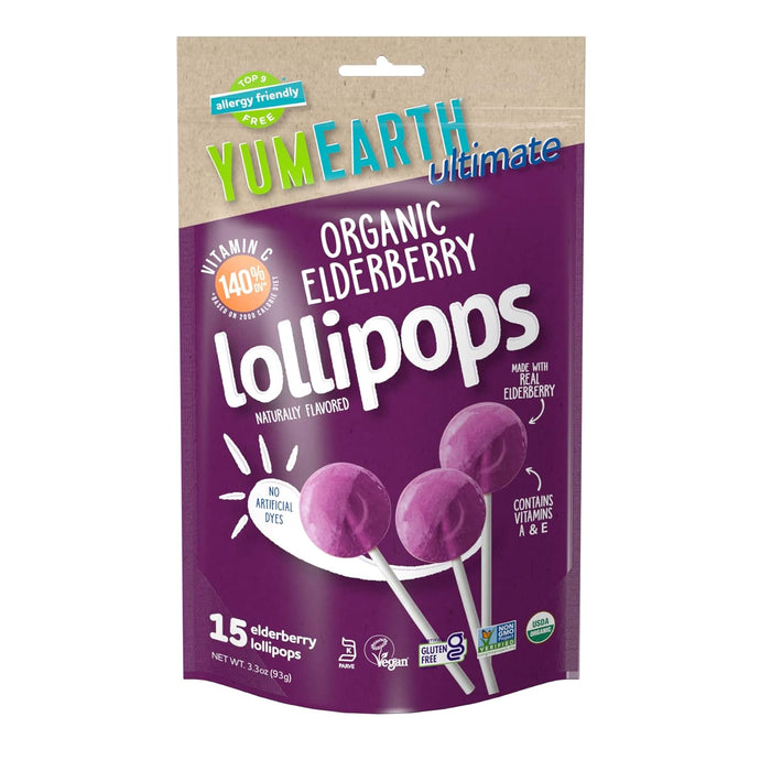 YumEarth Ultimate Elderberry Lollipops 3.3 oz