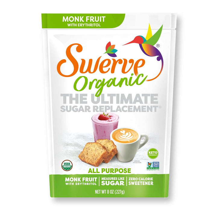 Swerve Organic Monk Fruit All-Purpose Granular Sugar Replacement Sweetener 8 Ounce Bag