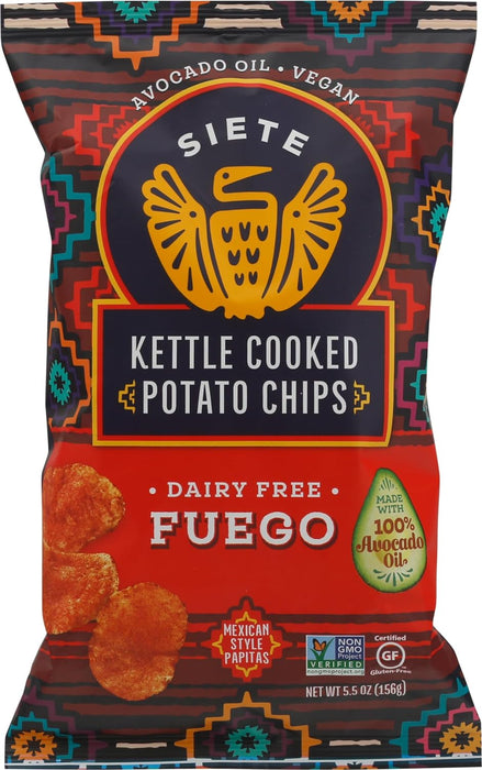 Siete Family Foods Kettle Cooked Potato Chips Dairy Free Fuego 5.5 Oz