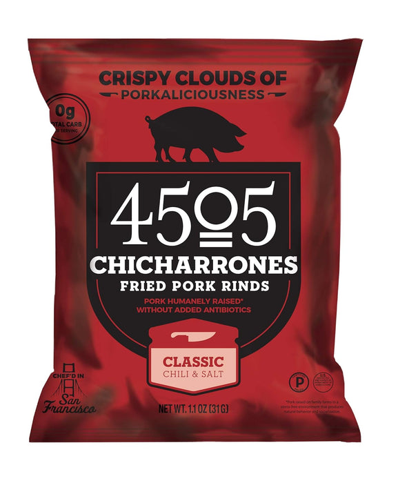 4505 Meats  Chicharrones Fried Pork Grinds Classic Chili & Salt  1 Oz