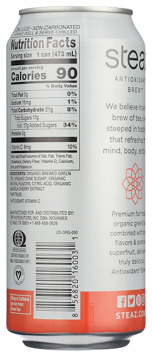 Steaz  Organic Lightly Sweetened Green Tea Peach  16 Fl Oz