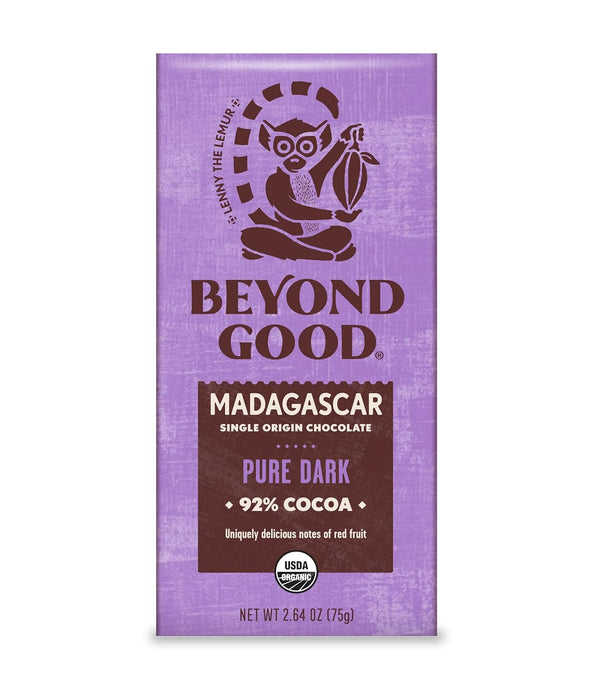 Beyond Good  Madagascar Pure Dark Chocolate Bar 92 Percent Cocoa   2.64 Oz