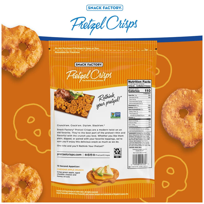 Snack Factory  Pretzel Crisps Thin Crunchy Deli Style Cheddar Cheese  7.2 Oz