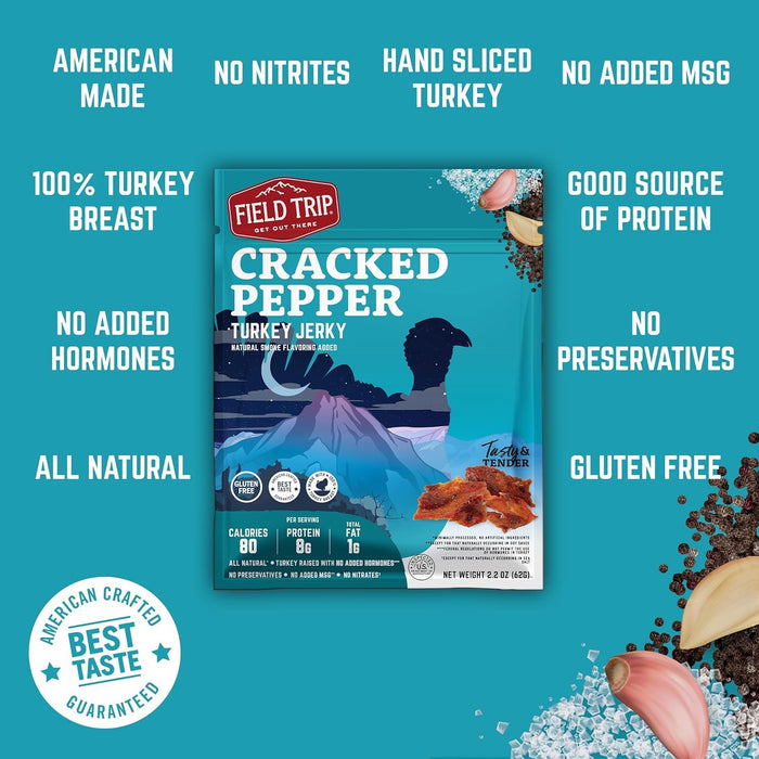 Field Trip Turkey Jerky Gluten Free Low Fat Cracked Pepper 2.2 oz