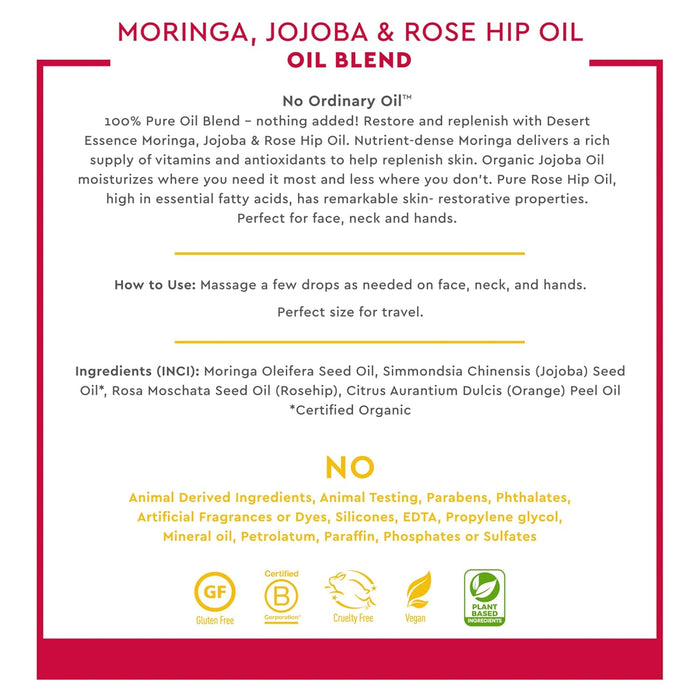 Desert Essence  Moringa Jojoba And Rose Hip Oil  1 Each  2 Oz