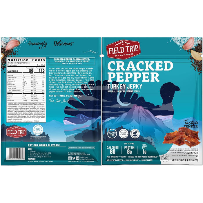 Field Trip Turkey Jerky Gluten Free Low Fat Cracked Pepper 2.2 oz