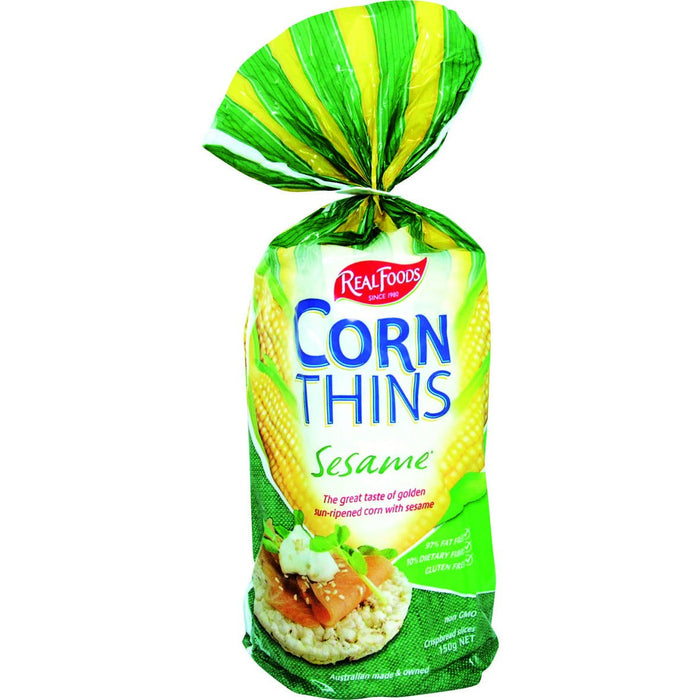 Real Foods  Organic Corn Thins Sesame  5.3 Oz