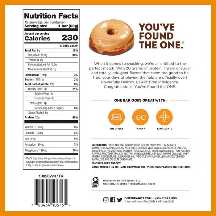 One  Flavored Protein Bar Maple Glazed Doughnut   60 Gr