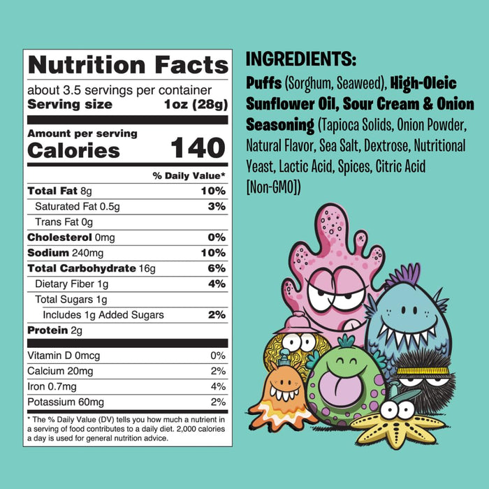 Sea Monsters Seaweed Puffs Sour Cream & Onion 3.5 Oz