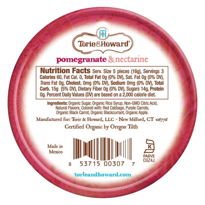 Torie Howard Organic Pomegranate Nectarine Hard Candy 2 oz