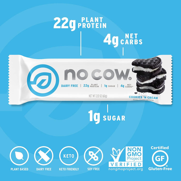 No Cow Bar  Cookies 'N Cream Protein   2.12 Oz