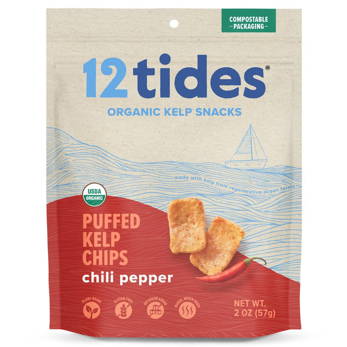 12 Tides  Organic Puffed Kelp Chips Chili Pepper Pouch  2 Oz