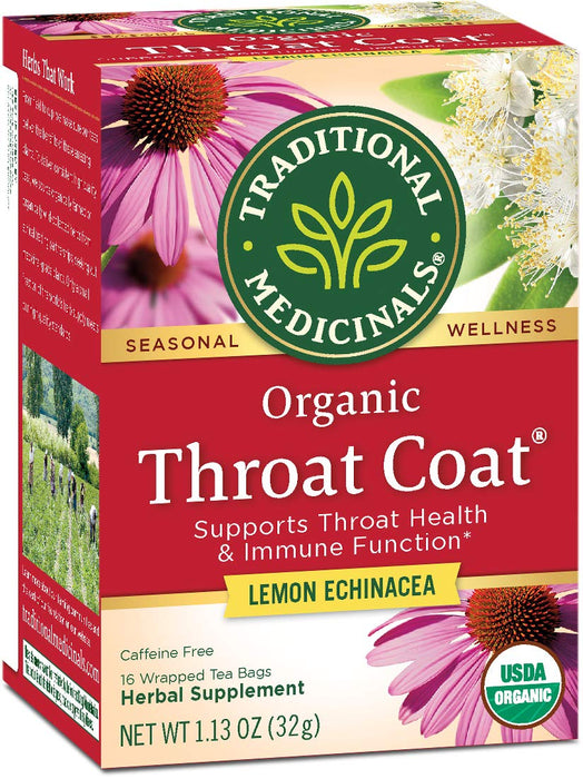 Traditional Medicinals  Organic Lemon Echinacea Throat Coat Herbal Tea  Tea Bags  16 Bag