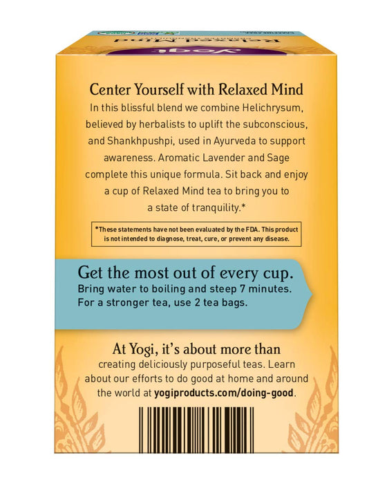 Yogi  Relaxed Mind Herbal Tea Caffeine Free 1 Tea Bags  16 Bag