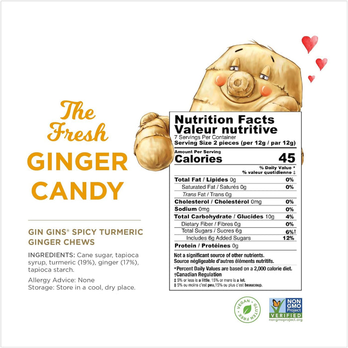 GIN GINS Spicy Turmeric Ginger Chews 3oz