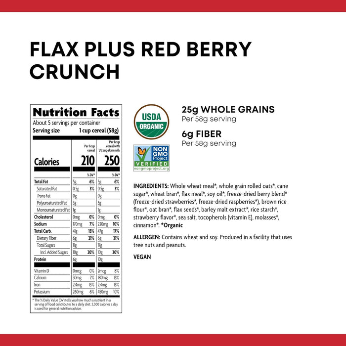 Nature'S Path  Organic Flax Plus Cereal Red Berry Crunch   10.6 Oz