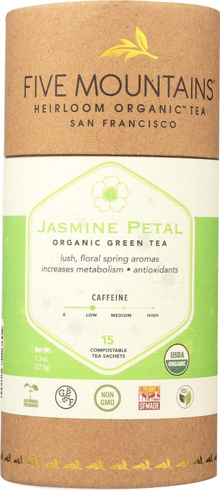 Five Mountains Organic Jasmine Petal 15 non-GMO Organic Green Tea Bags