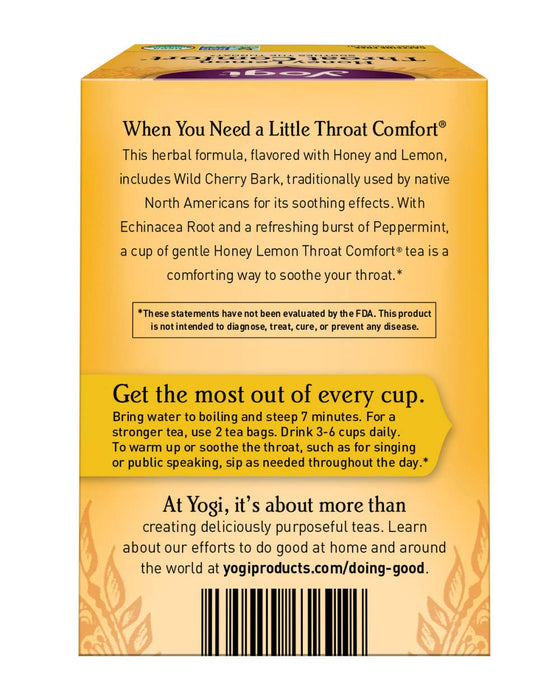 Yogi  Throat Comfort Herbal Tea Caffeine Free Honey Lemon 1 Tea Bags  16 Bag