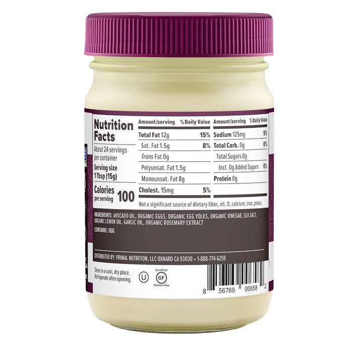 Primal Kitchen  Garlic Aioli Avocado Oil Mayonnaise  12 oz