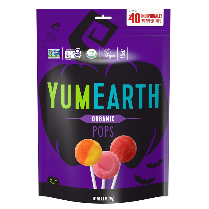 YumEarth Sweet Simple Smiles Halloween Wrapped Fruit Pops Organic 8.5 oz