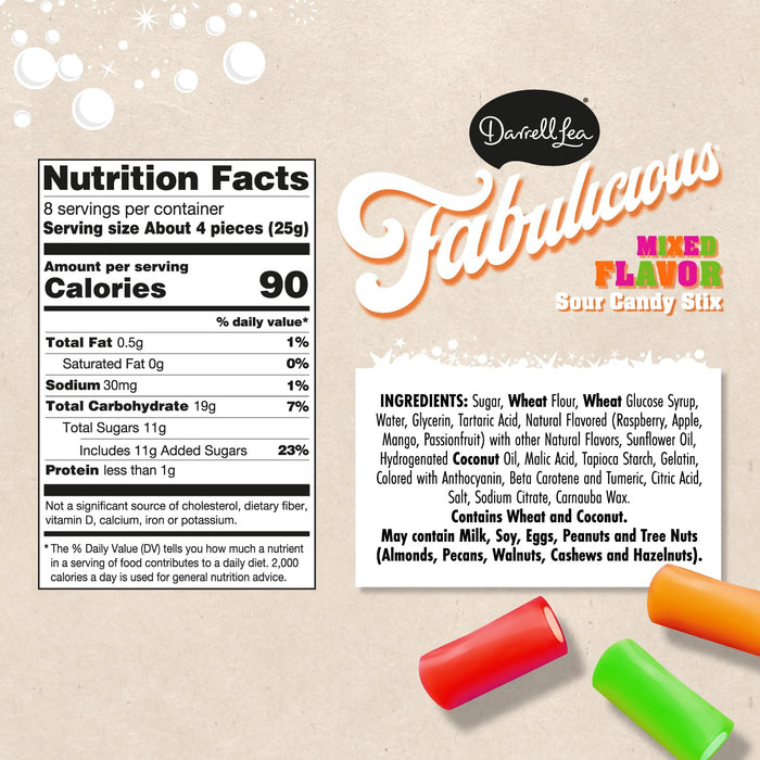 Darrell Lea  Fabulicious Mixed Flavor Sour Candy Stix 7 oz