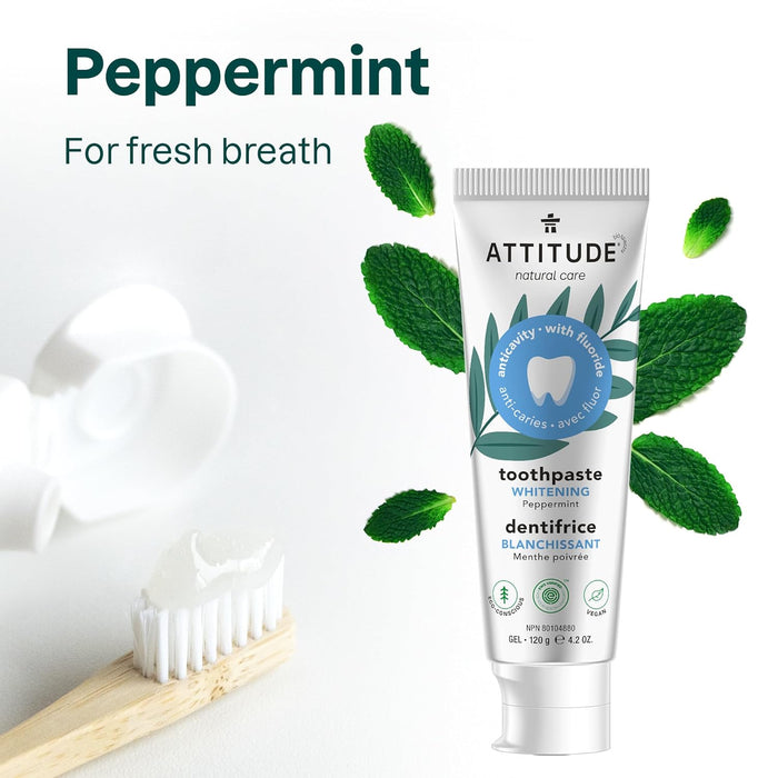 ATTITUDE Toothpaste with Fluoride Whitening Peppermint 4.2 Oz