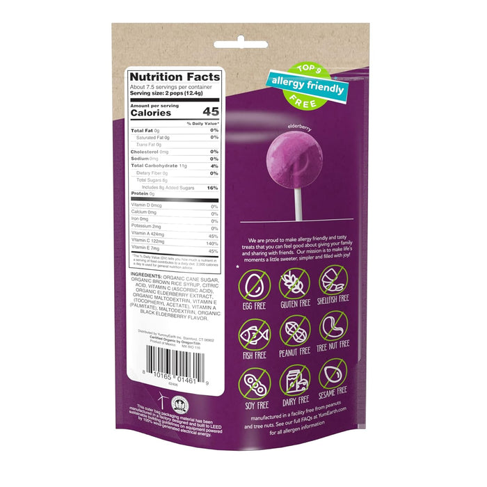 YumEarth Ultimate Elderberry Lollipops 3.3 oz