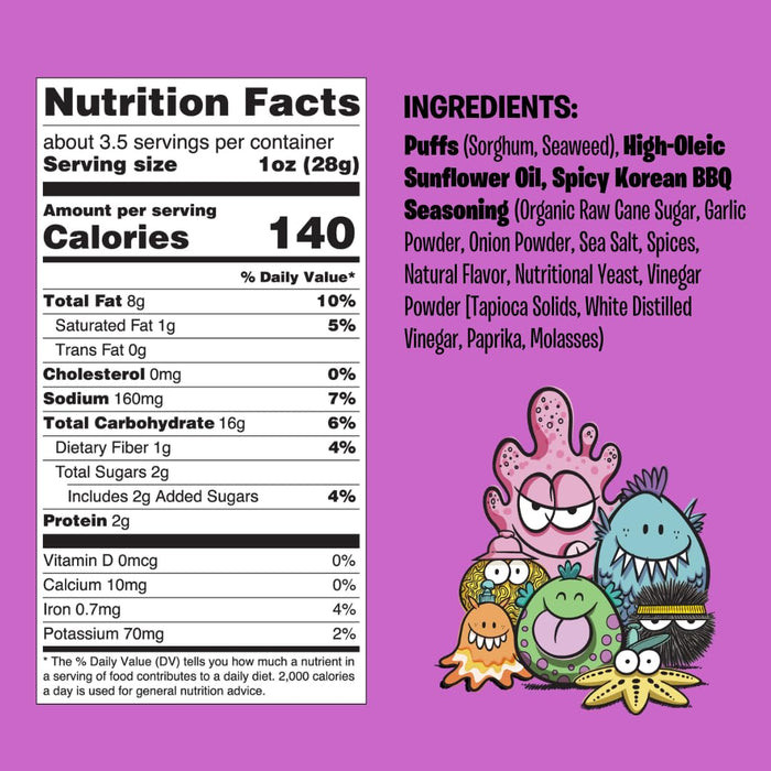 Sea Monsters Spicy Korean Bbq Seaweed Puffs 3.5 Oz