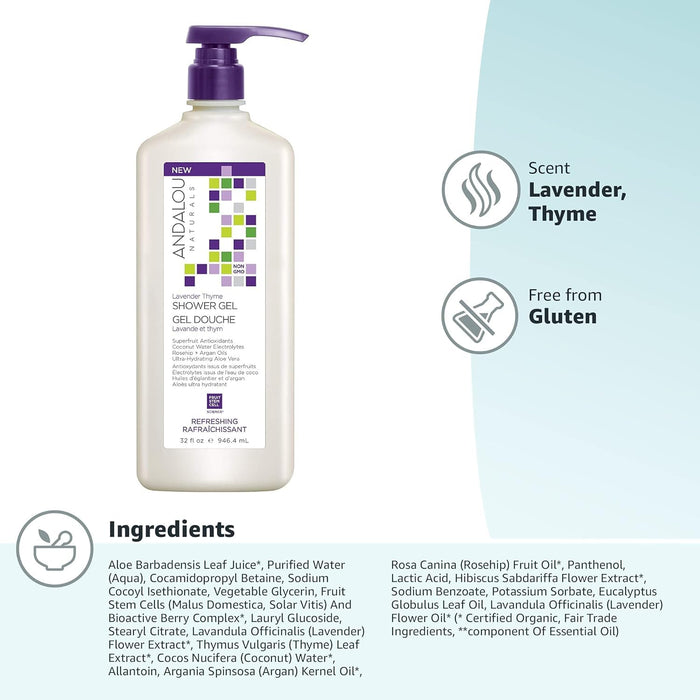 Andalou Naturals Shower Gel Lavender Thyme Refreshing 1 Each 32 Oz