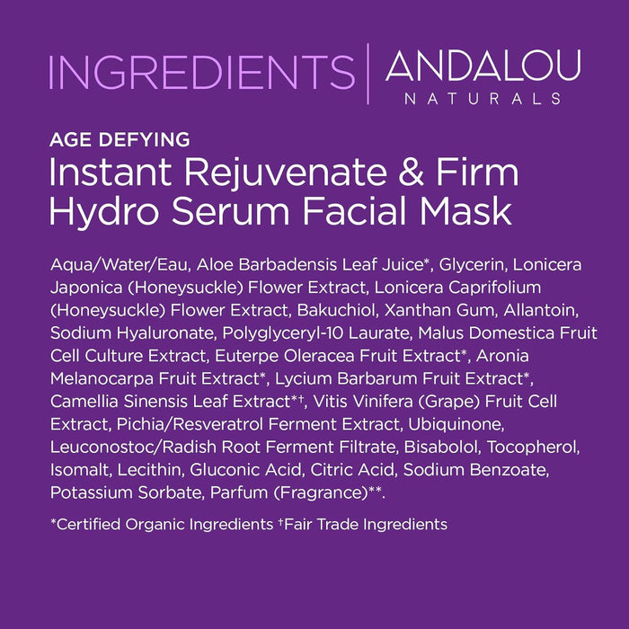 Andalou Naturals Instant Rejuvenate & Firm Hydro Serum Facial Mask 0.6 Fl