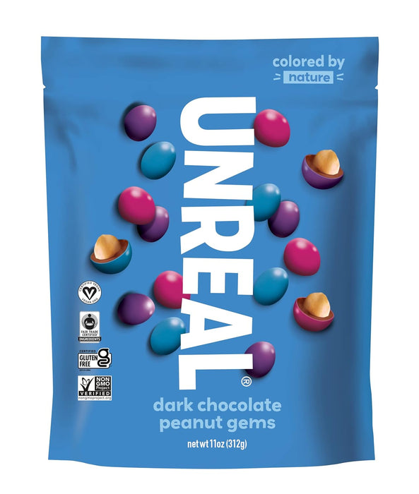 Unreal  Dark Chocolate Peanut Gems  Certified Vegan  Fair Trade  Non-Gmo  Made With Gluten-Free Ingr