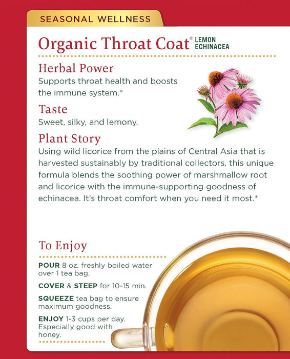 Traditional Medicinals  Organic Lemon Echinacea Throat Coat Herbal Tea  Tea Bags  16 Bag