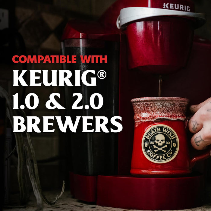 Death Wish Coffee  Espresso Roast Single Serve Pods - Extra Kick of Caffeine  Fair Trade and Organic